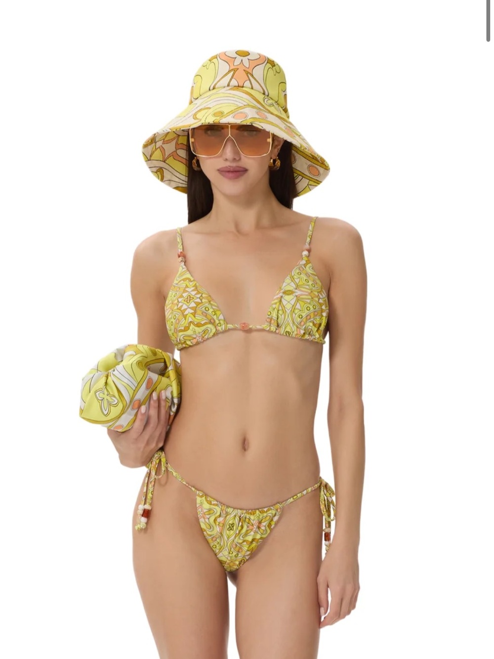 AFRM NWT Sunlight Tile Capri yellow beaded bikini top